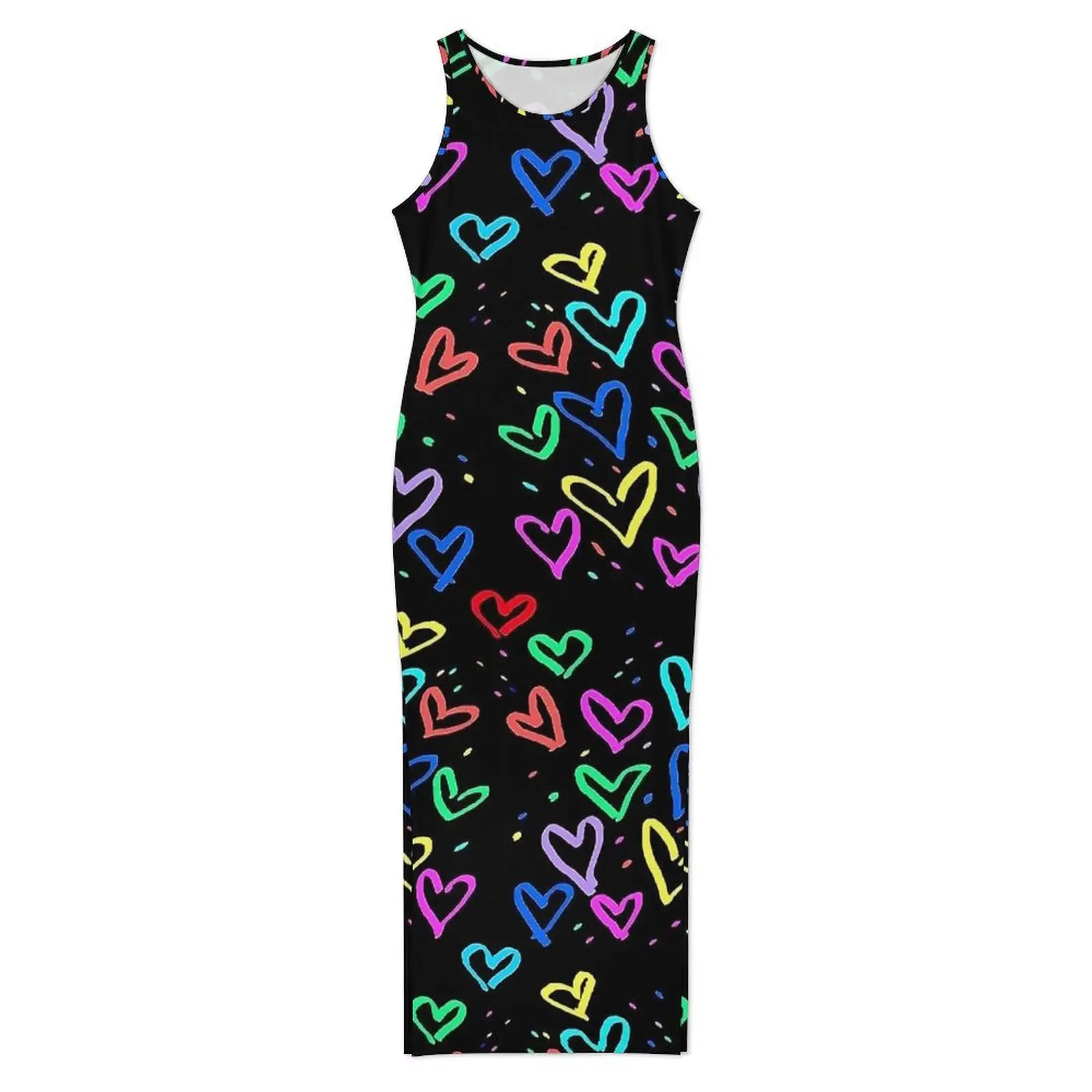 أنثى Bodycon فستان نادي مثير الحب قلوب ملونة طباعة ماكسي فساتين الصيف بلا أكمام فساتين راقية الكورية حجم كبير 4XL