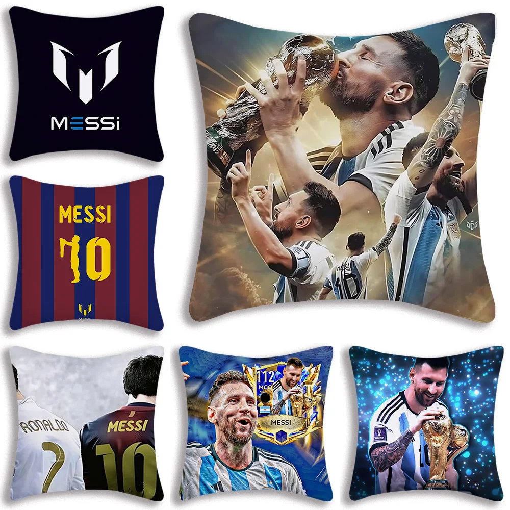 Pillow Covers Cartoon Footballer M-Messis Sofa Decorative Home Double-sided Printing Short Plush Cute Cushion Cover