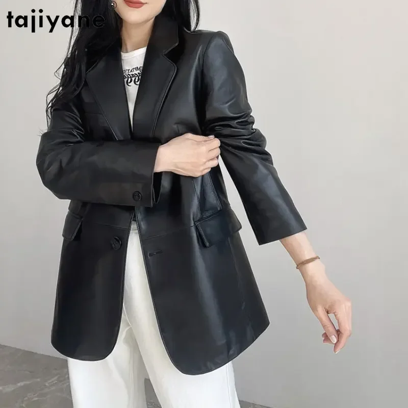 

Tajiyane Super Quality Sheepskin Leather Jacket Women 2023 Spring Mid-length Leather Jackets Women Leather Coat Suit Outwears