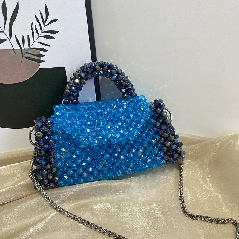 Bolsa de mão tecida para mulheres, emendando corrente frisada, sacos crossbody, personalização, design de nicho, cristal brilhante, nova moda