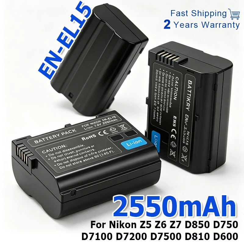 High Quality 2550mAh EN-EL15 Li-ion Pack Battery Replace For Nikon Z5 Z6 Z7 D850 D750 D7500 D810 D600 D7100 D7200 EN EL15 Camera