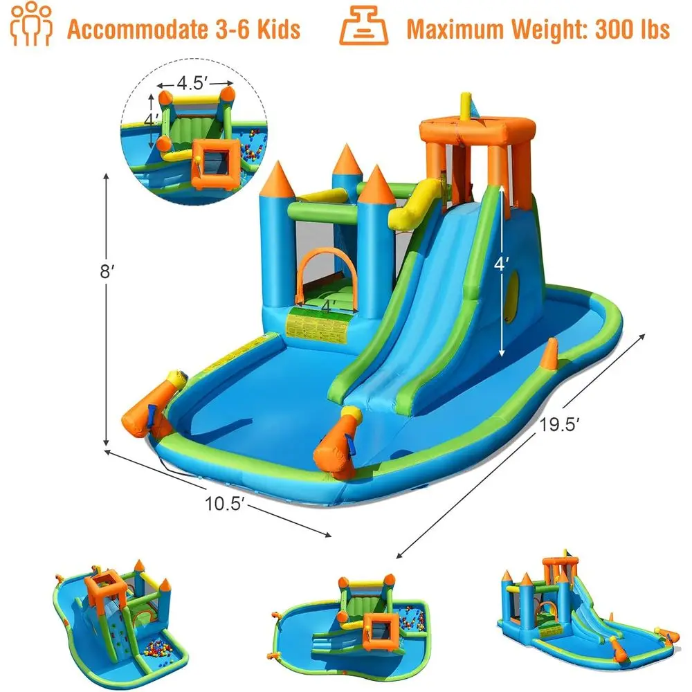 منزلق مائي Iatable، 8 في 1 منزلق مائي عملاق للقفز المائي مع حوض سباحة رذاذ، زحف، تفجير خارجي