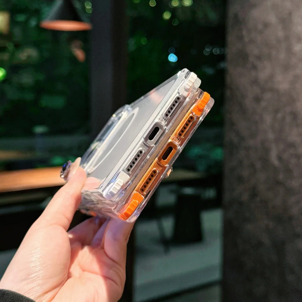 Kreatywne, kwadratowe etui z magnetycznym systemem bezprzewodowego ładowania do iPhone'a 18, 17 Pro Max, 16, 15 Pro, w pastelowych kolorach, przezroczyste, wykonane z twardego poliwęglanu. — zdjęcie produktu 6