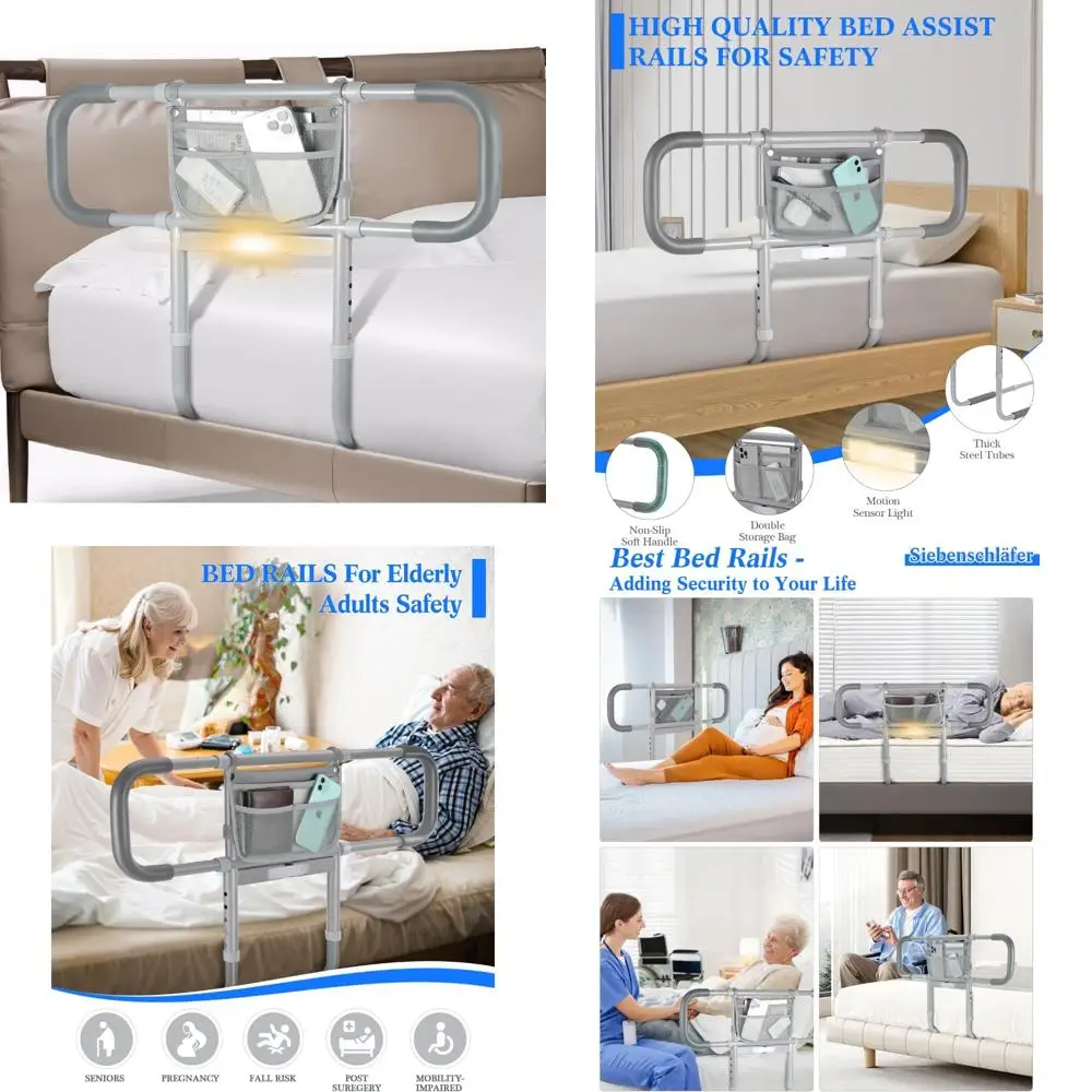 Adjustable Senior Bed Safety Rail with Motion-Activated Light for Elderly Assistance