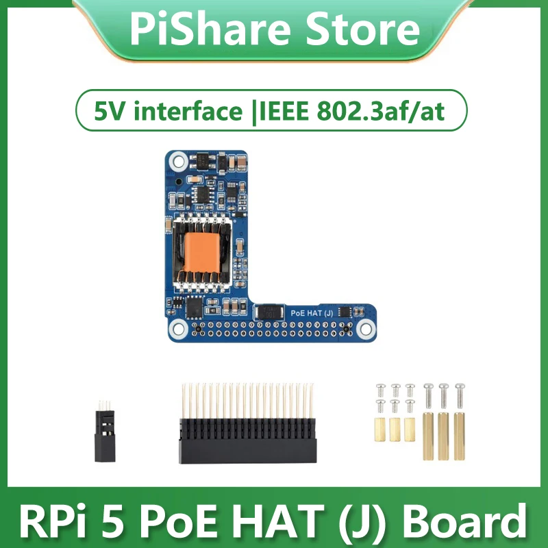 

Raspberry Pi 5 PoE MINI HAT (J) 5V/5A Output Power over RJ45 Ethernet 802.3af/at Moudle For Pi5/CM5