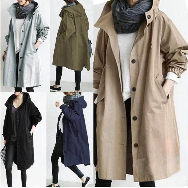 2023 Autumn Winter New Casual Loose Fit Women Mid Length Windbreaker Temperament Waist Long Sleeve Female Coat