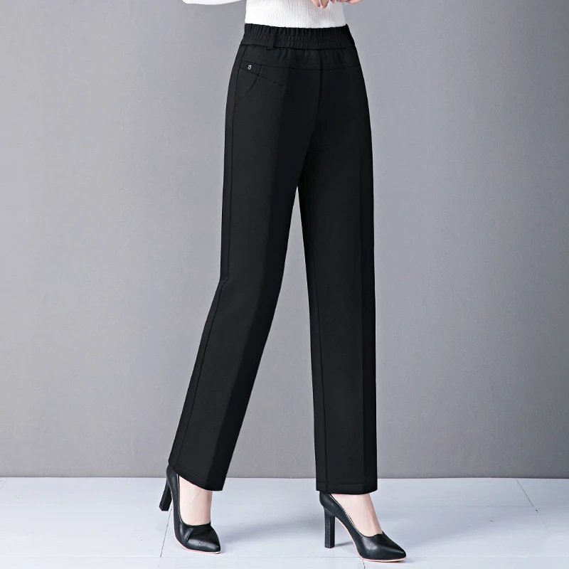 

Повседневные прямые брюки для мам, черные, с высокой талией, длинные, модные, универсальные женские брюки, подходящие для женщин среднего возраста...