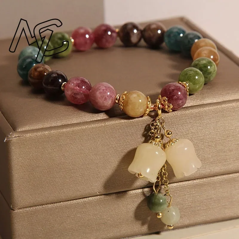 Natural Jade Agate Flower Bracelet Exquisite Sexy Young Girls 18K Gold Plated Fashion Real Jewelry Best Selling Holiday Gifts