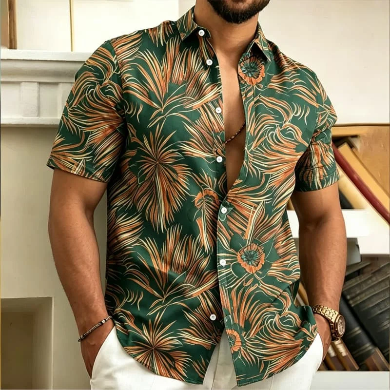 Men's light luxury floral printed shirt, suitable for daily commuting, business leisure, weekend travel, and workplace dressing