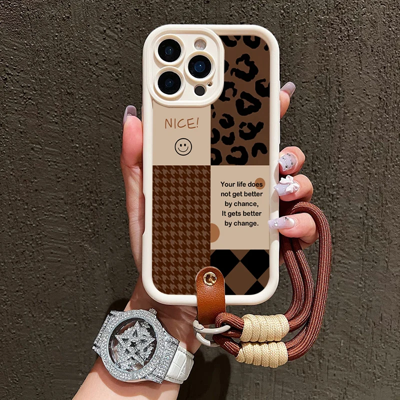 Vintage Leoparden-Lanyard-Handyhülle für iPhone 13 14 15 16 17 ProMax 15 14 13 Pro Plus Stoßfeste Matte Silikonhülle – Detail 4
