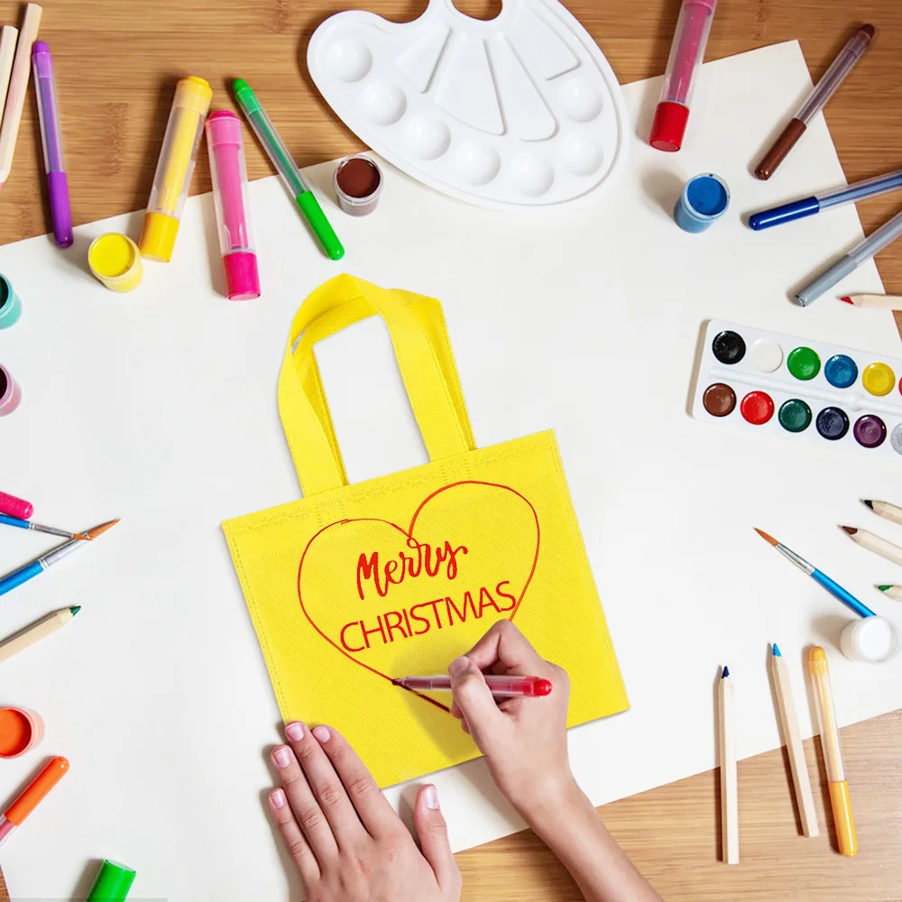 Borsa in tessuto non tessuto di colore 24 pezzi, 7.87x7.87 pollici, riutilizzabile, pittura fai da te natale Halloween, festa di festa, sacchetti di