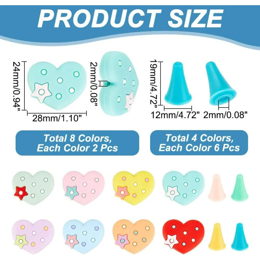 40 Pcs Knitting Needle Stoppers, Silicone Heart Shape Knit Knitting Needles Point Protectors Rubber Cone Needle Tip Stoppers