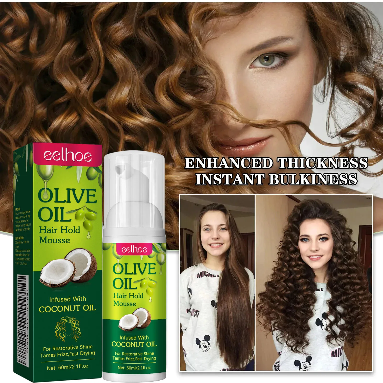 

60ml Hair Volumizing Cream Bouncy Resilient Enhancer Anti-Frizz Styling Mousse Natural Wavy Wigs Styling Hair Conditioner