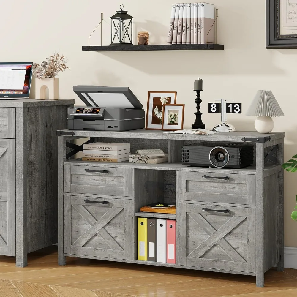 Filing Cabinet with Adjustable Shelf for Home Office, Lateral File Cabinets 4 Drawers with Open Storage Shelf