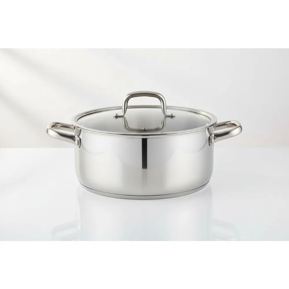 

7 Quart Stainless Steel Stockpot with Lid, Tri-Ply Clad Dutch Oven for Induction Cooking, Silver - Perfect for Home Chefs