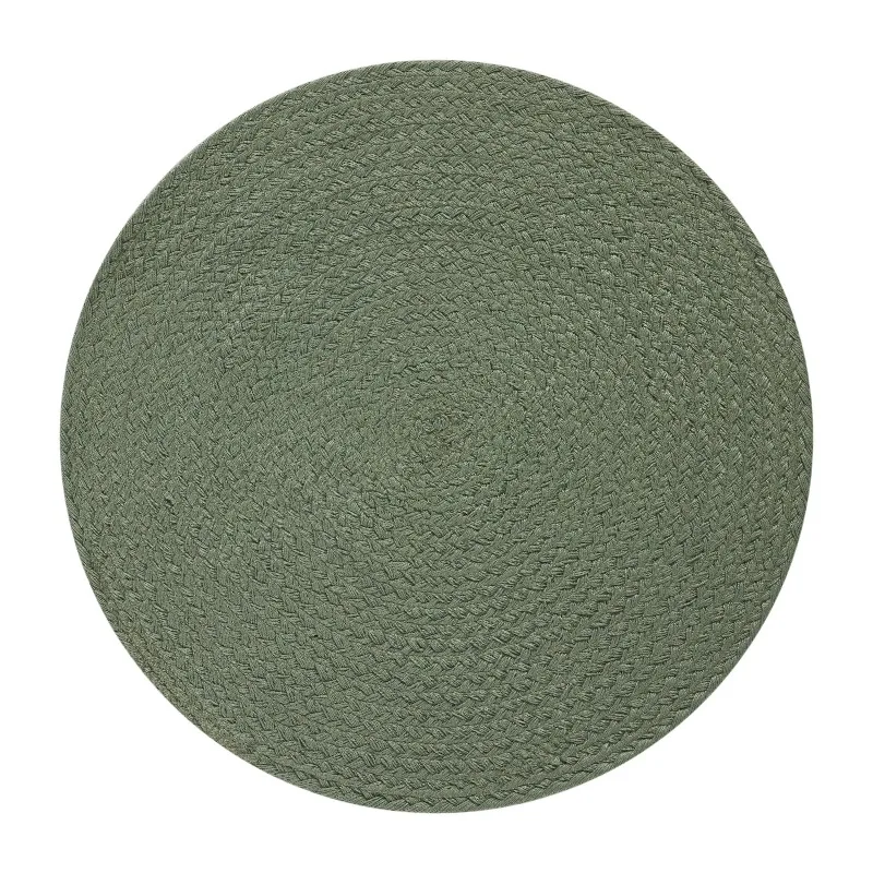 Round Braided Placemat, Hedge Green, 14 in Diameter, Polyester