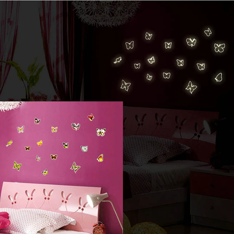 Luminous Butterfly Wall Stickers Glow Butterflies Fluttering in the Dark for Living Room Kids Bedroom Bathroom Home Decoration