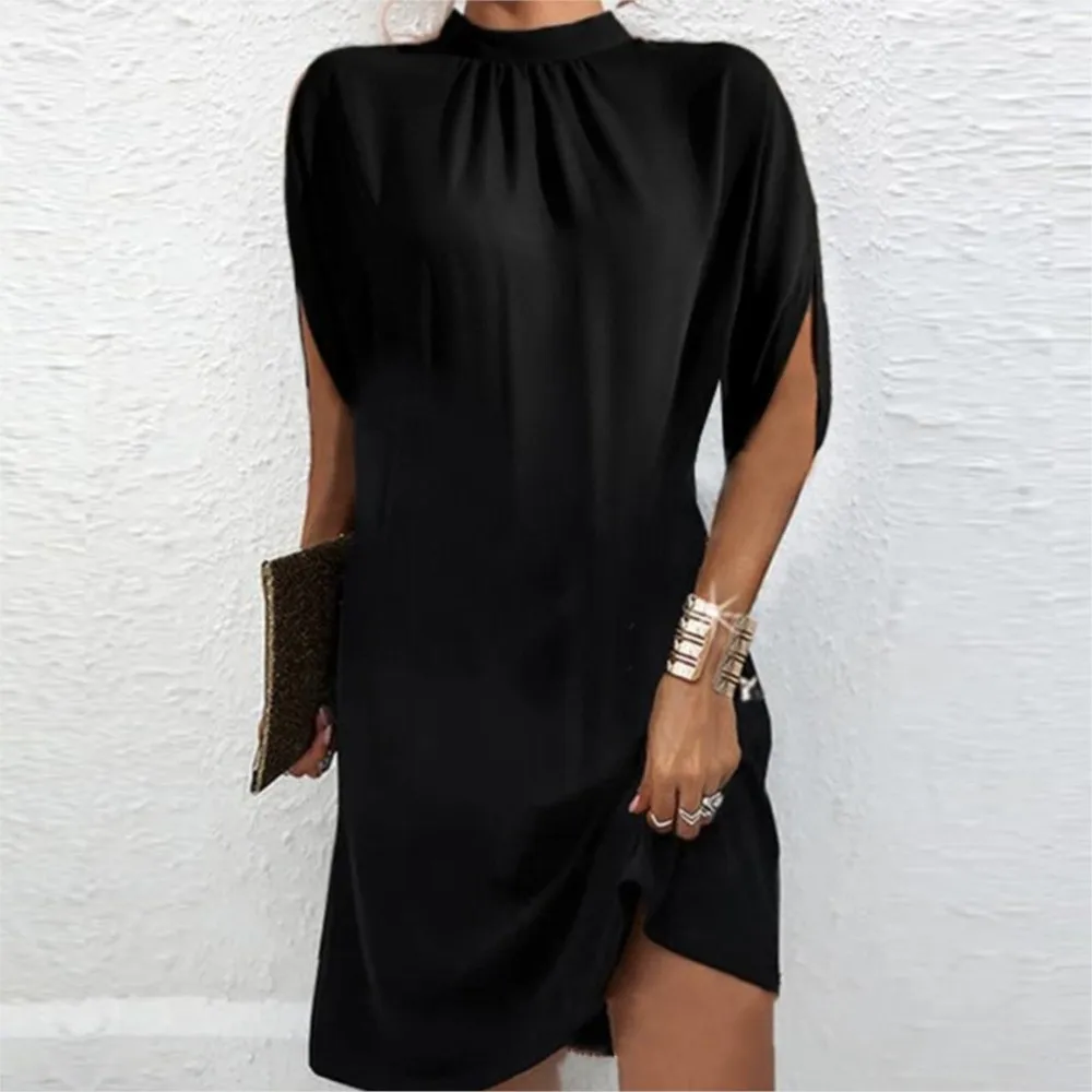 

Dresses For Women 2024 Spring Summer Fashion Round Neck Ruched Loose Casual Bat Sleeve Office Lady Party Dress S-XXL Vestidos