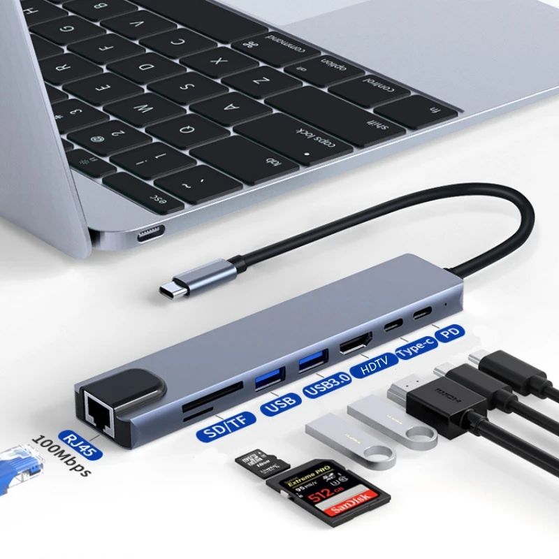 Rankman USB C Hub do RJ45 Type C 4K HDMI Kompatybilna stacja dokująca VGA SD TF USB 3.0 do MacBook iPad Samsung S21 Dex TV Laptop