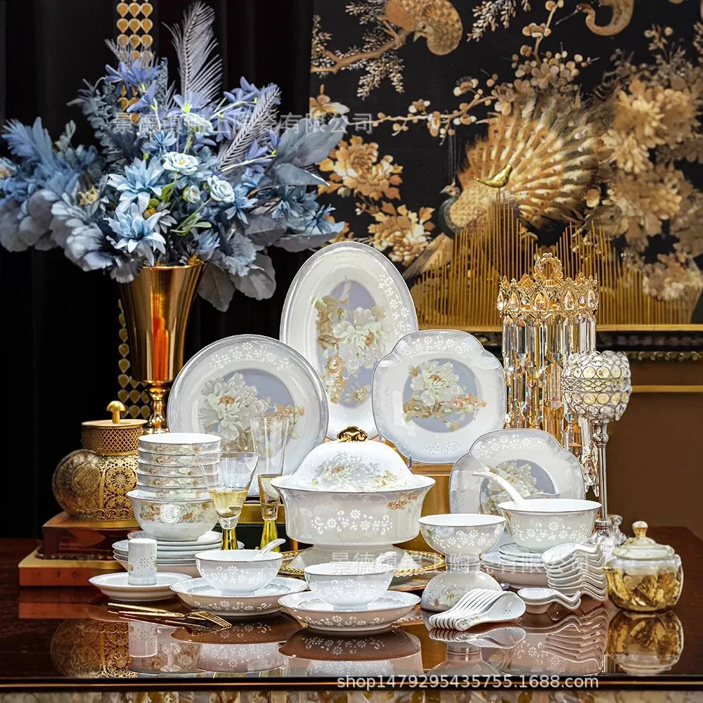 HYS high temperature white porcelain concubine exquisite tableware set high-end Chinese home gift wedding housewarming