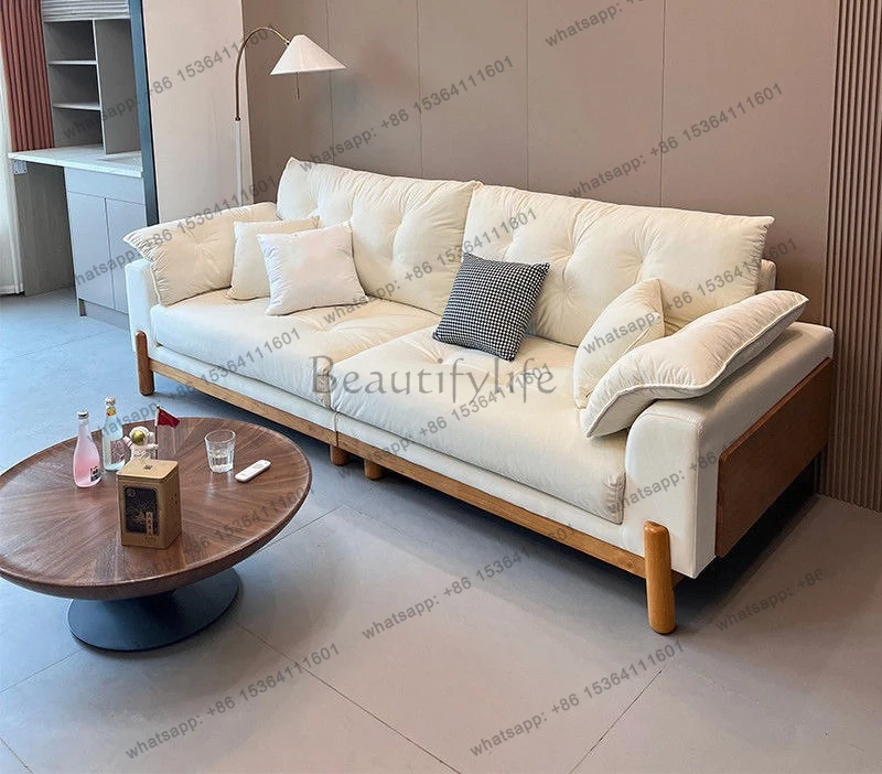 Simple solid wood fabric sofa Nordic sofa cloud home straight row small apartment