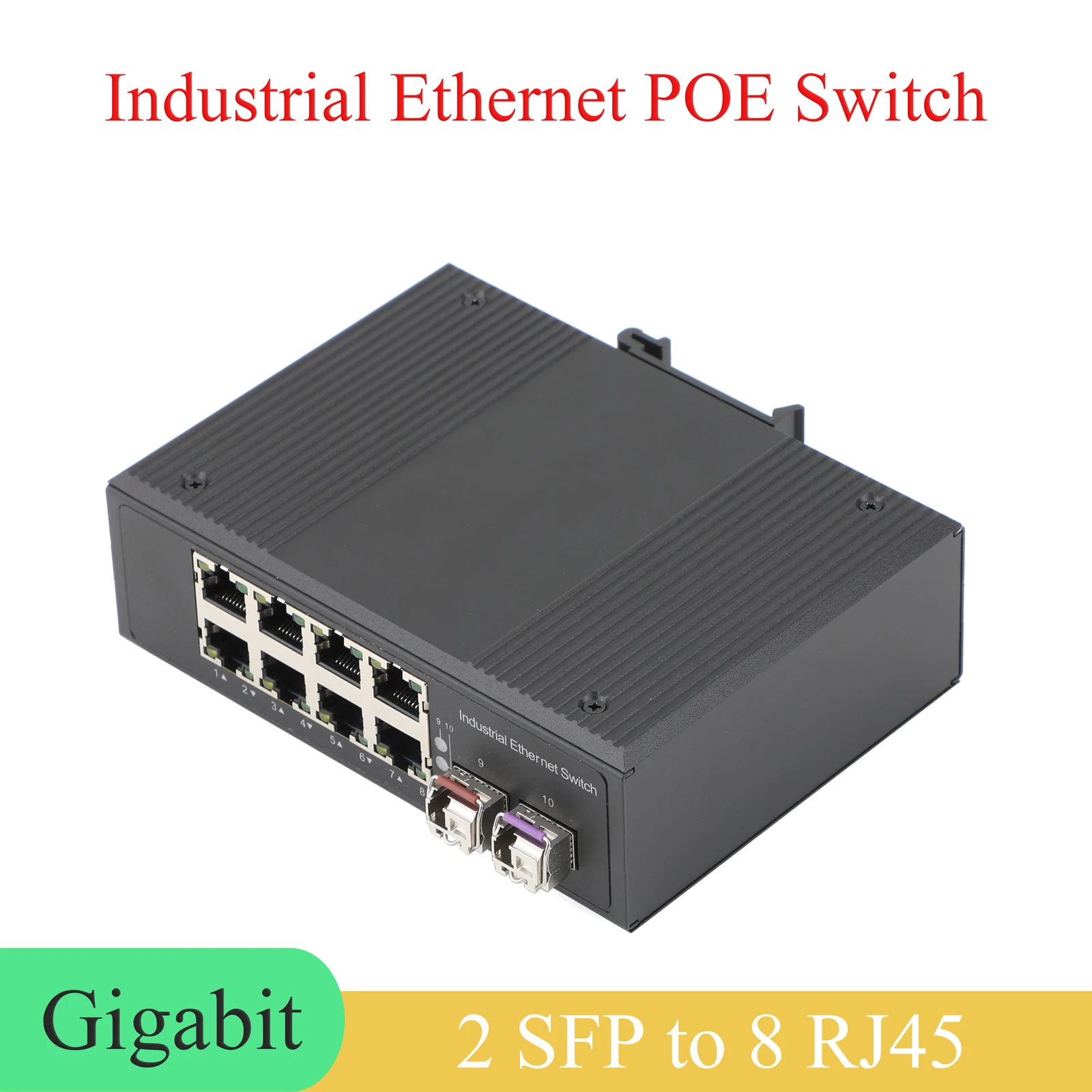 Gigabit SFP Industrial Transceiver 2-Port to 8 POE 10/100/1000M Fiber Optic Switch with 550M 2KM 3KM Modules for Network