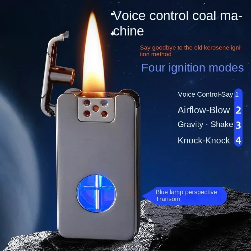 Metal Intelligent Induction Sound Shake and Remote Control Kerosene Lighter Large Capacity Transparent Oil Window Arc Lighter