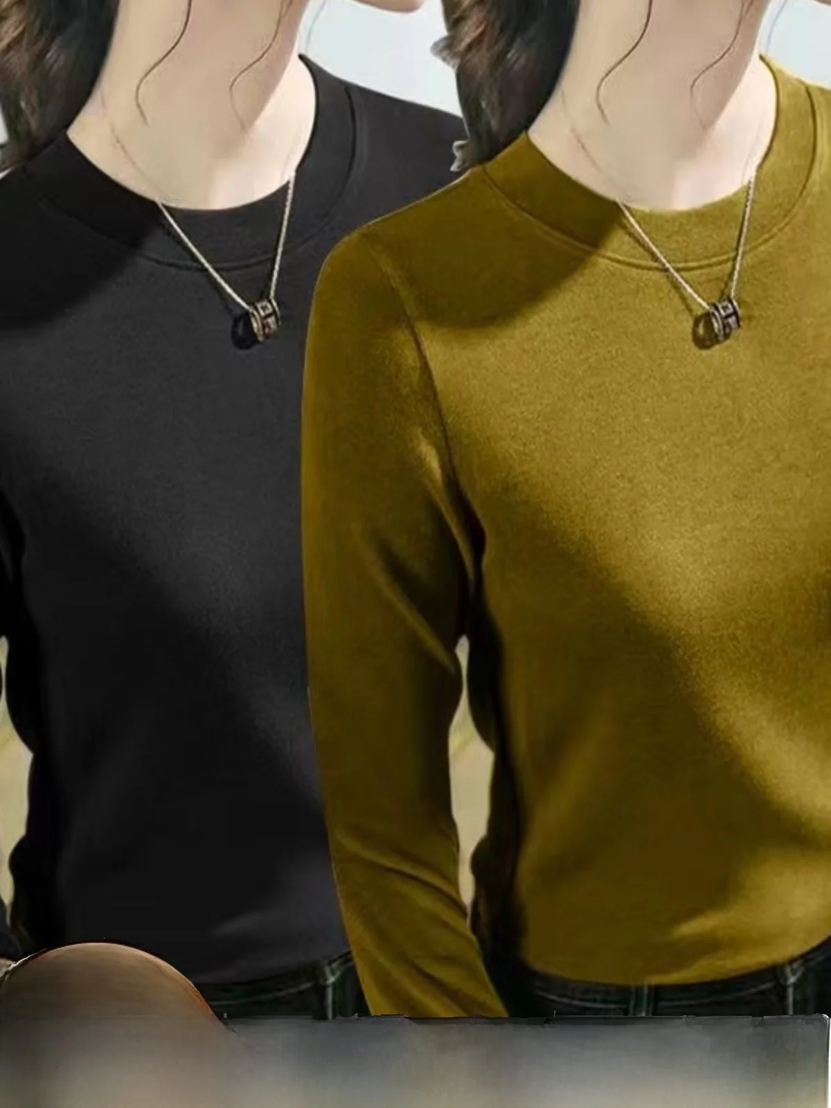 Double-Sided Velvet Base Shirt Women's Inner Wear Single Two-Piece High-End Fashionable T-Shirt for Autumn Winter Season