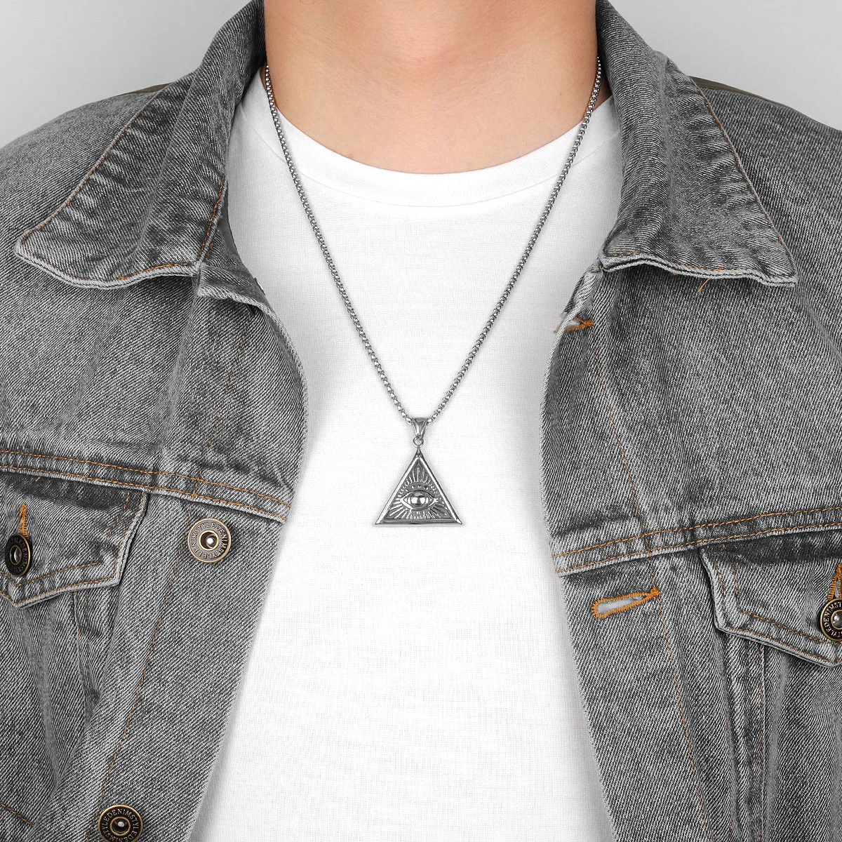 Eye of God Triangle Stainless Steel Men Necklaces Pendant Chain Punk Hiphop for Boyfriend Male Jewelry Creativity Gift Wholesale - Image 4