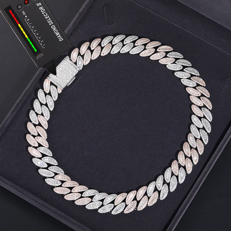 

Pass Diamond Tester 2 Tones 20mm Buguette VVS Moissanite Cuban Chain Luxury 925 Silver Heavy Hip Hop Jewelry Cuban Link For Men