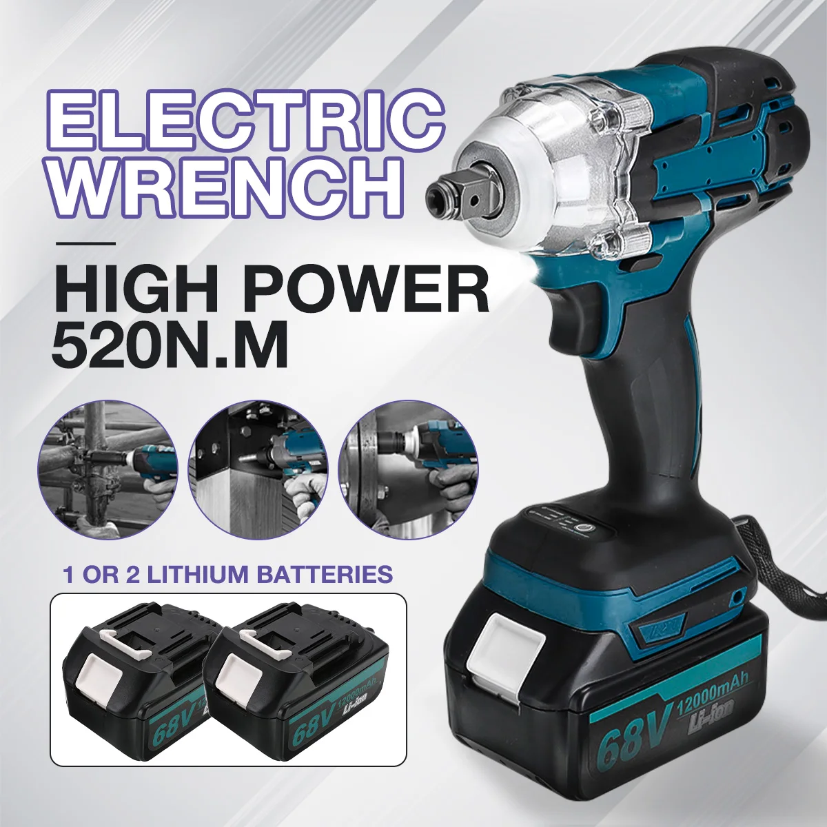 

18V 520Nm Brushless Multi-Functional Electric Impact Wrench Rechargeable 1/2 inch Wrench Power Tools for Makita 18V Battery Hot