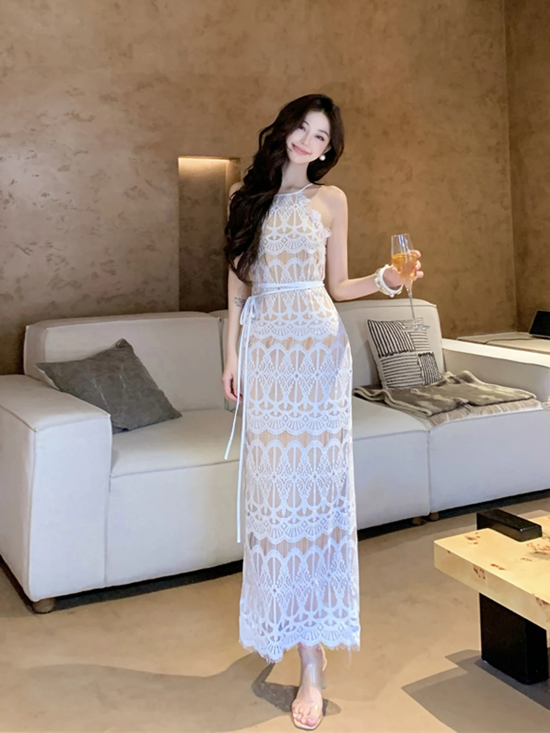 

Белое кружевное облегающее платье Dr Ele Ladylike Strapl Long Dr, женское элитное сексуальное платье Pure Desire, летнее повседневное платье