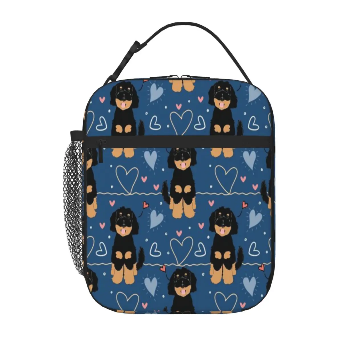 Bestselling LOVE Black Tan Phantom Goldendoodle Dog Plain Design Food Tote Bag Kid Outdoor Class Thermal Food Carrier