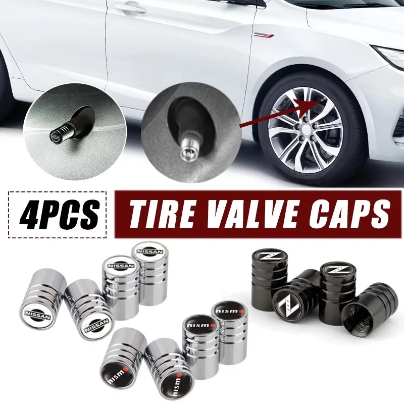 4PCS Car Metal Wheel Tire Valve Caps Protector Covers For Nissan Almera Sylphy Altima Sentra Qashqai Terra Kicks X-trail Juke