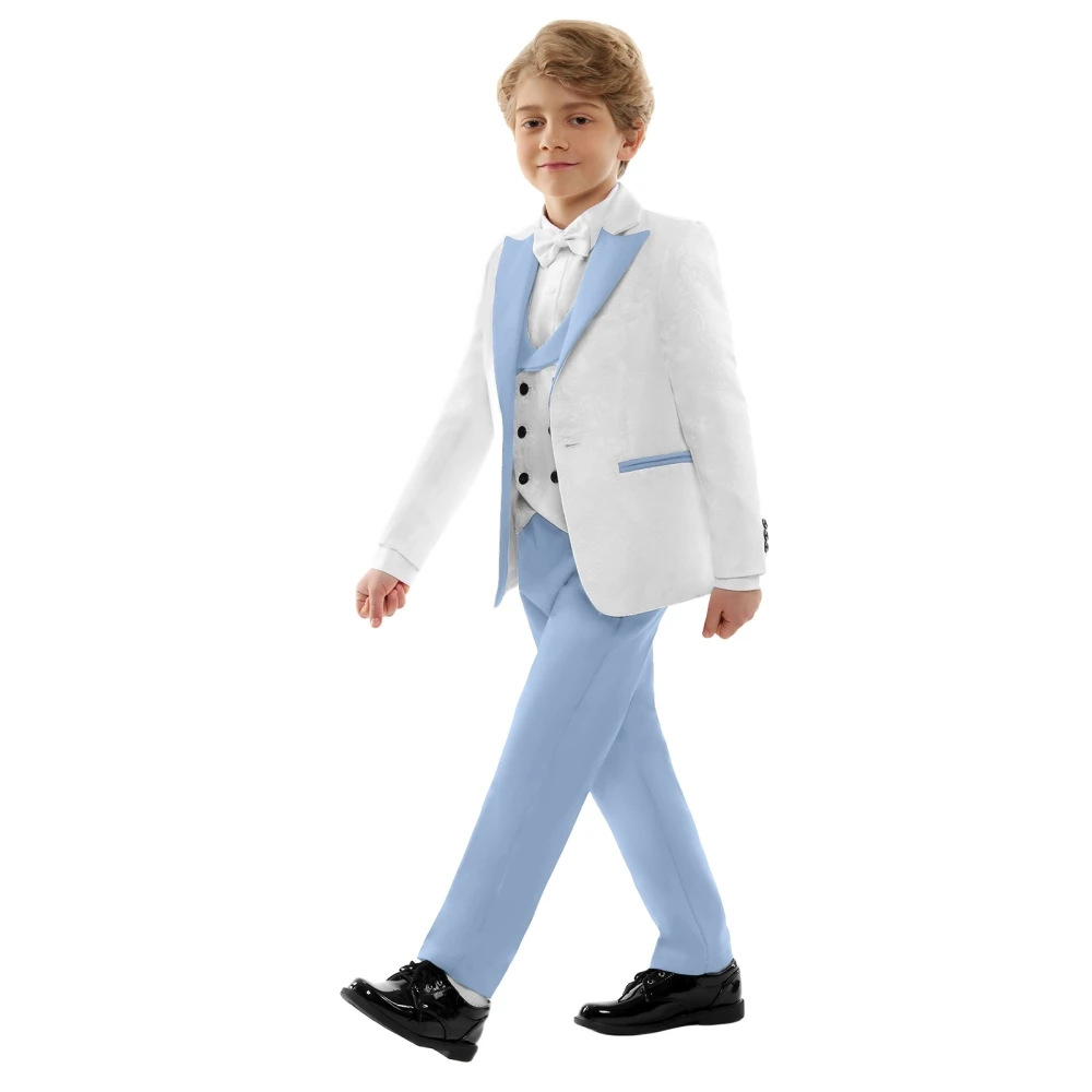 

Sky Blue High Quality 4 Pieces Child Blazer for Wedding Ring Bearer Outfit Comfortable Boys Suits Slim Fit Child Award Ceremony