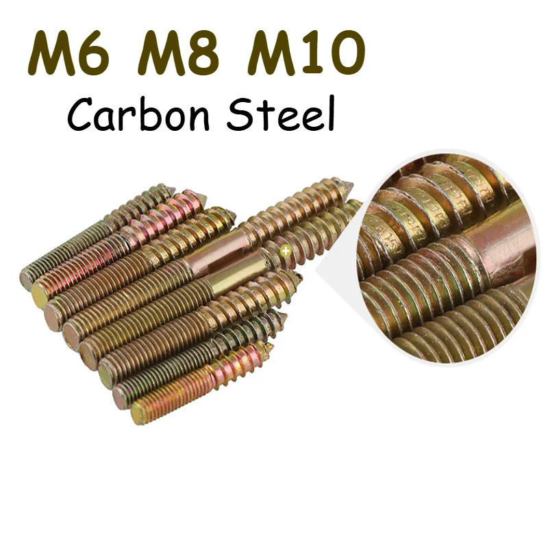 M6 M8 M10 Zinc-Plated Carbon Steel Self-Tapping Double-Ended Furniture Screw Double Headed Hanger Bolt Pointed Tip Dowel Screw