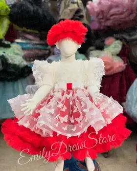 Anpassad Baby Flower Girl Dress För Bröllop Applikation Plisserad Paljetter Puffig Tyll Födelsedagsfest Barn Första Kommunion Balklänning 10 best sales Girl first communion dress - №1