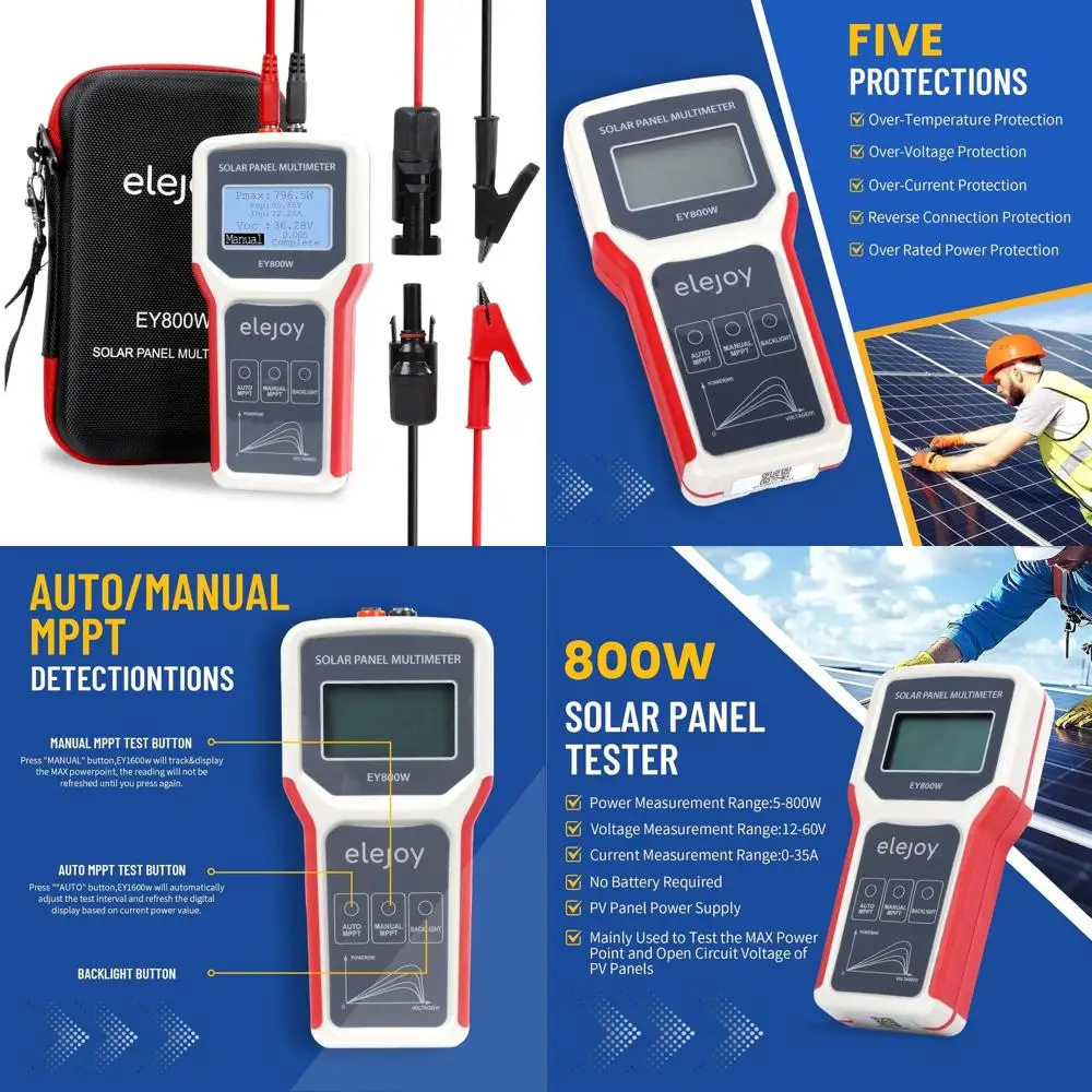 

Цифровой фотоэлектрический мультиметр с интеллектуальным трассировщиком MPPT, тестер солнечных панелей 800 Вт, 12-60 В Voc, 0-35 А Isc, без батареи, ЖК-дисплей, MC4 и A
