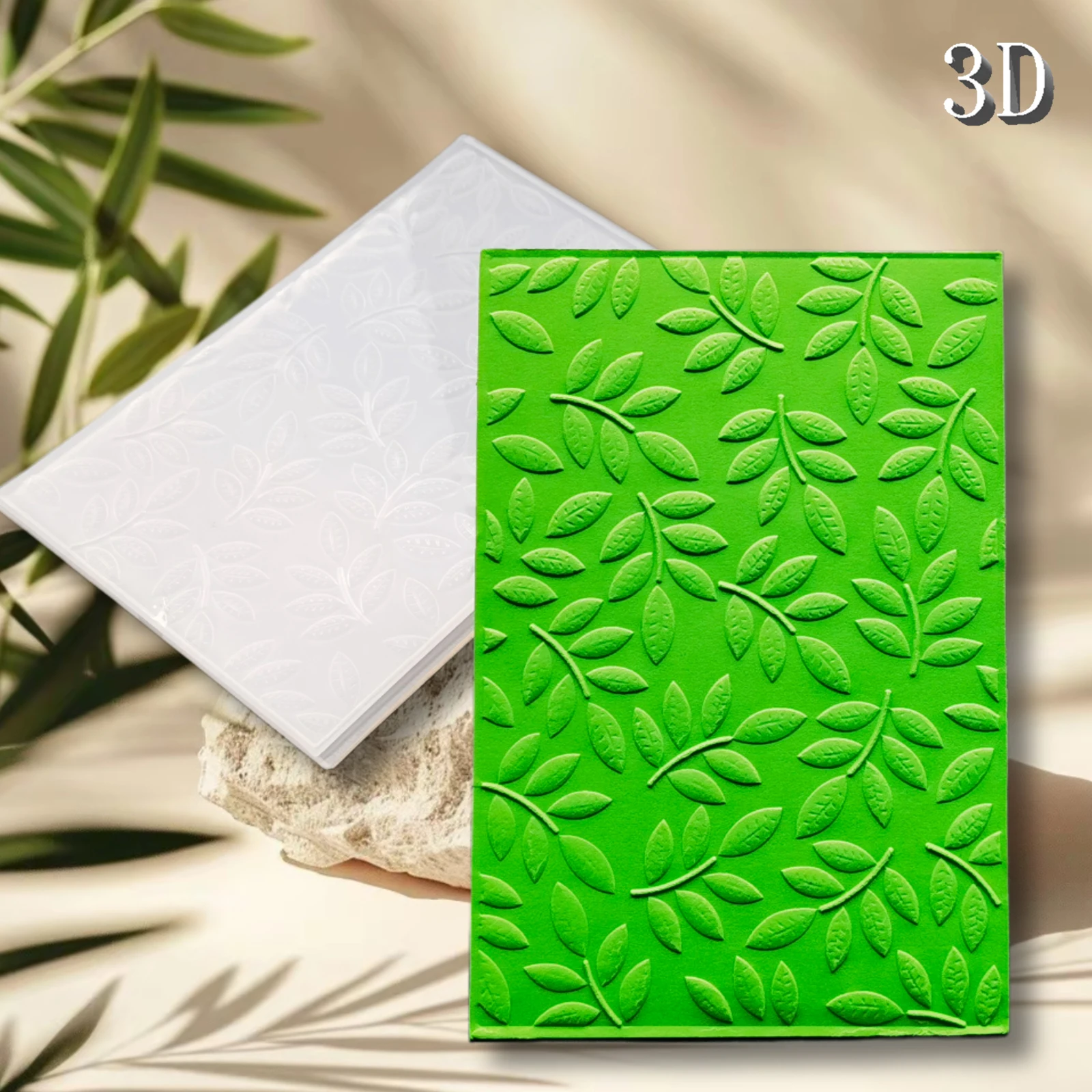 1pc Leaf Pattern Theme Design 3D Folder White Plastic, Texture Stamp, Vintage Fabric Pattern Embossing Template, DIY Handicrafts