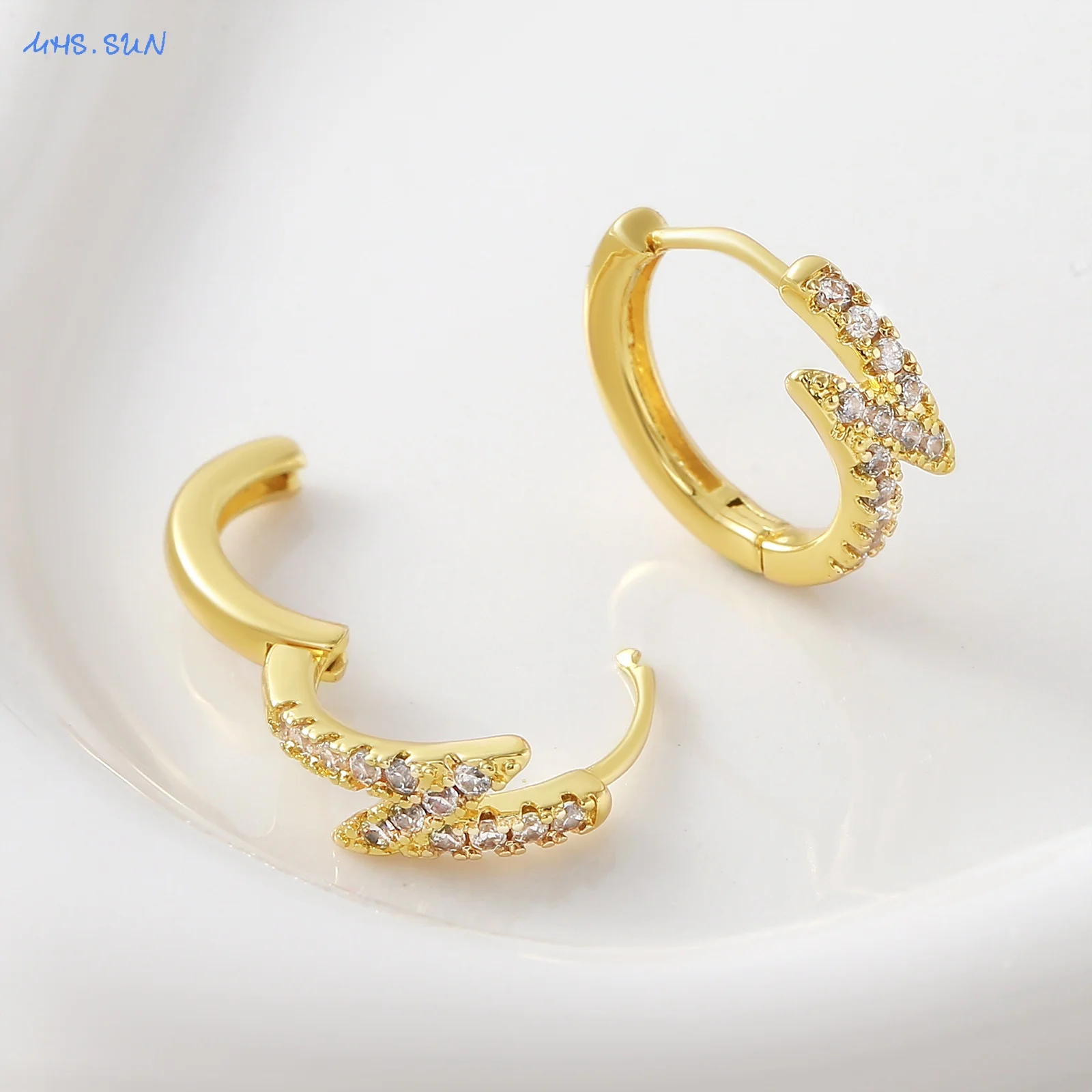 MHS.SUN Newest Inlaid Zircon Round Hoop Earrings Fashion 22K Gold Plated Earring For Women Girls Engagement Jewelry Gifts