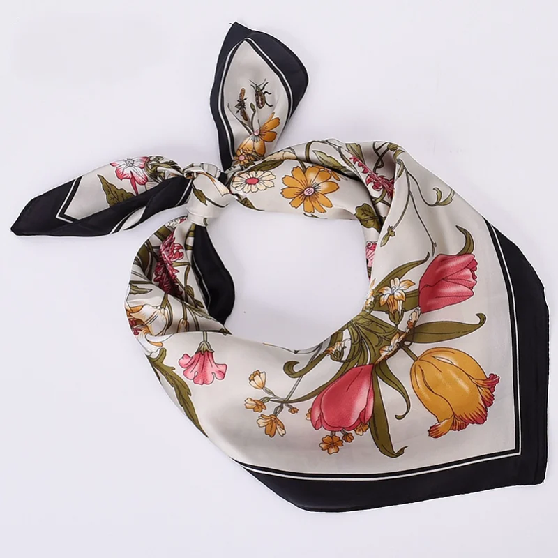 

Summer New Flower Fashion Small Square Scarf Satin Silk 70*70cm Square Scarf Headscarf Multifunctional Fashion Accessory