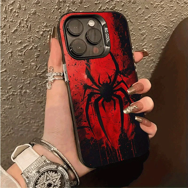 Funda de teléfono con diseño de araña roja y negra Retro a la moda para iPhone 16e Pro Max 15 14 13 12 11, funda amortiguadora de teléfono a la moda