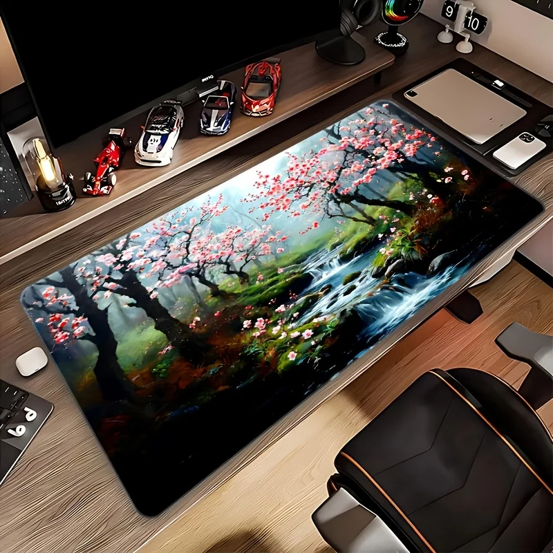 

Cherry Blossom Stream Landscape Mouse Pad Large Rubber Anti-slip Desk Accessories Mousepad for Office & Gamer Keyboard Decor Mat