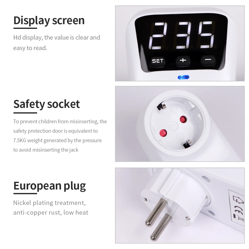 Automatic Voltage Protector Switch 16A 230V Adjustable Power Surge Protection EU Socket Type Volt Safe For Home Appliances