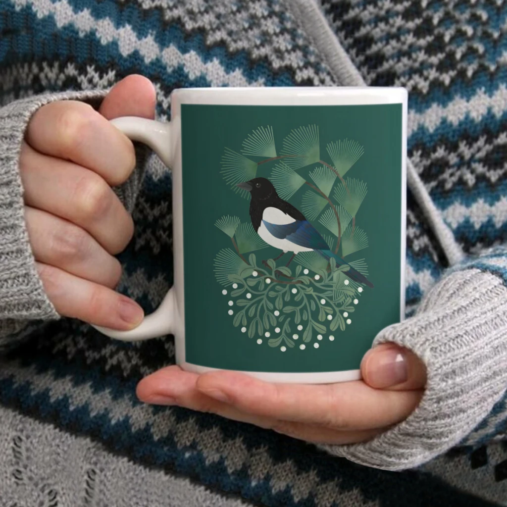 

Magpie MistletoeCoffee Mug Tea Cup 11oz Coffee Cup Funny Birthday Ceramic Mug Personalized Cup
