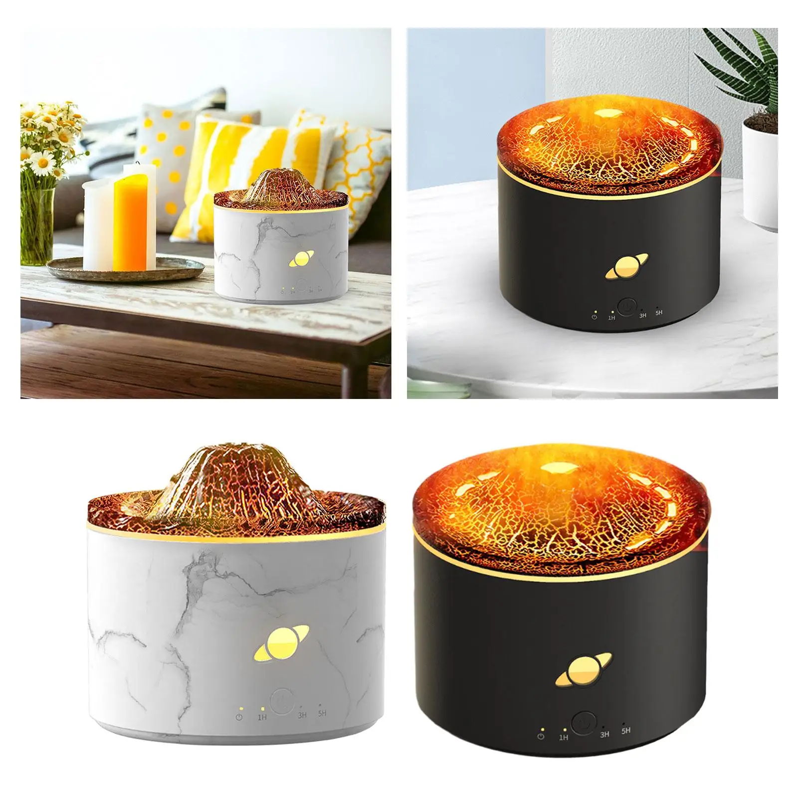 자동 차단 불꽃 아로마 디퓨저, 다채로운 주변 야간 조명 에센셜 오일 디퓨저, 거실 탁상 사무실 요가 선물