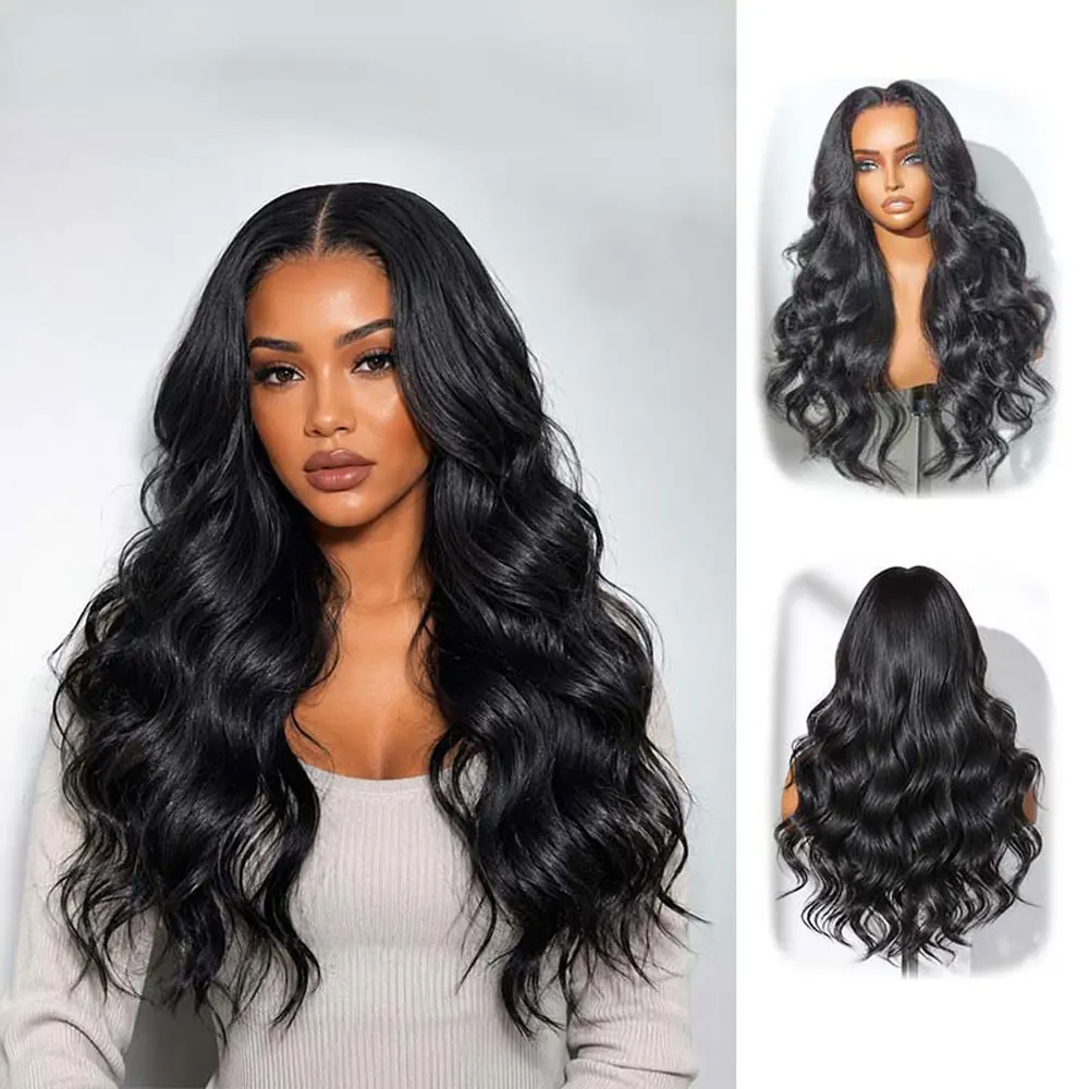 JOVIA Body Wave Lace Front Wig13x4 Synthetic Lace Wig 24 Inch Natural Black Glueless Wavy Wig For Women Daily Party On Clearance
