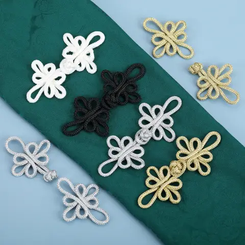Retro Chinese Knot Buttons Gold Black White Silver Wire Dragonfly Cheongsam Fastener Frog Button Closures Clothing Accessories