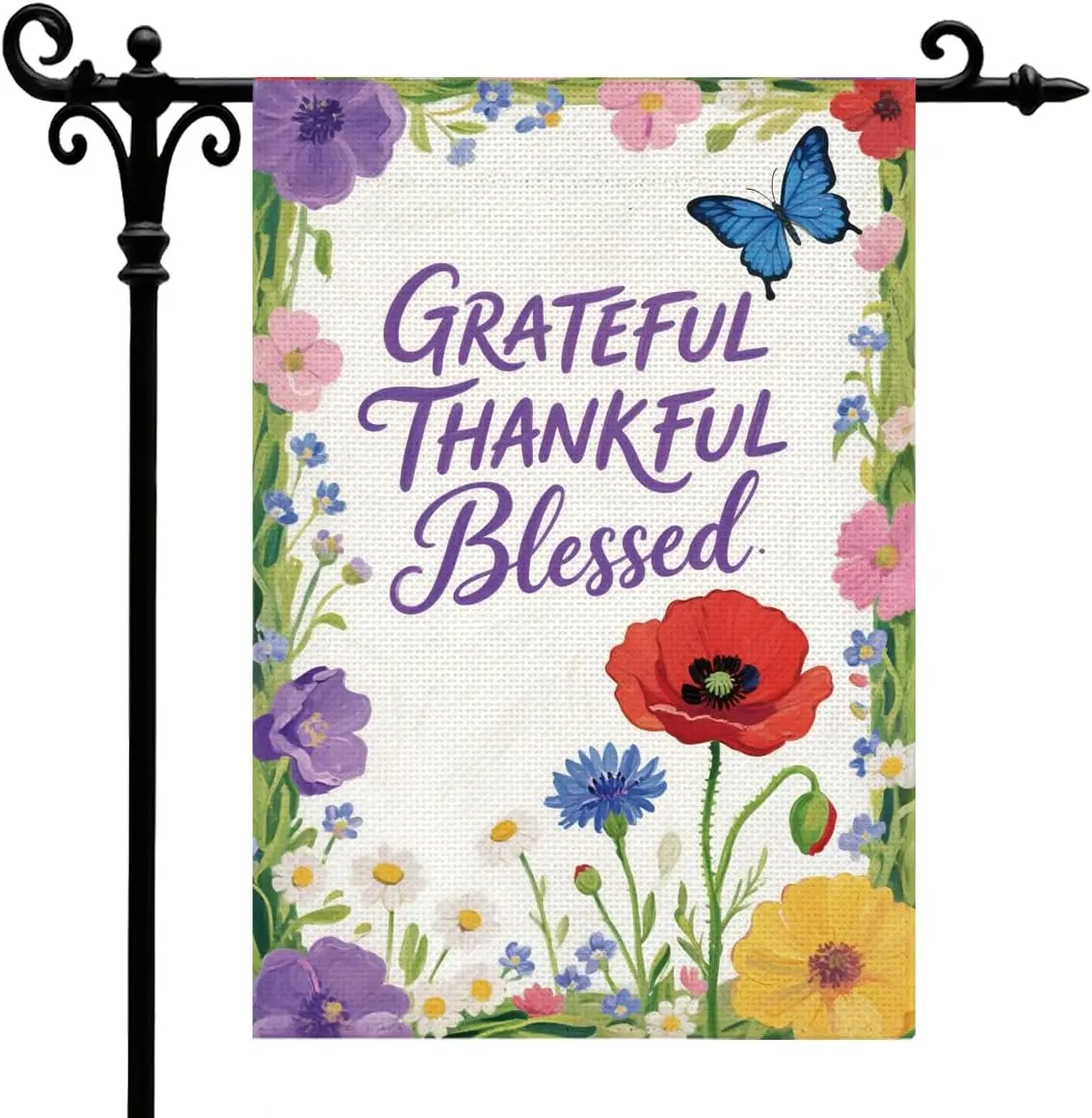 Grateful Thankful Blessed Thanksgiving Garden Flag For Outside, Thanksgiving Flowers Garden Flag, Double Sided Seasonal Farm yyi