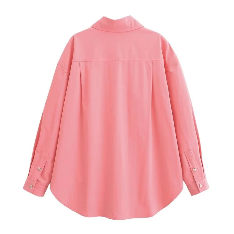 Frühling 2025, Faion Commute Long Sve Baumwolle, bestickt, lockere Passform, irt, vielseitig einsetzbar, lässig, Busin, Büro